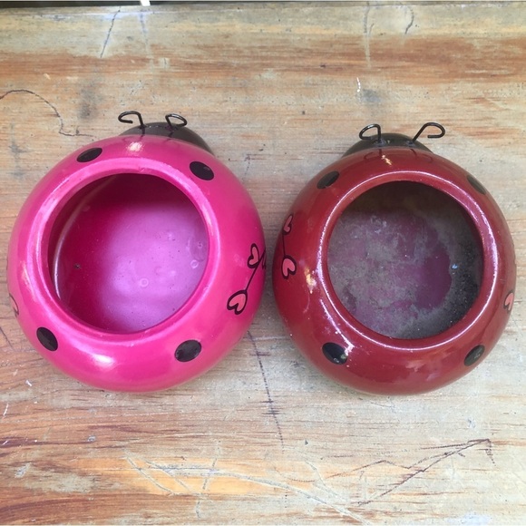 Set of 2 Rocket Farms Lovebugs Ladybugs Mini Planters Pink & Red with Hearts - Picture 5 of 8